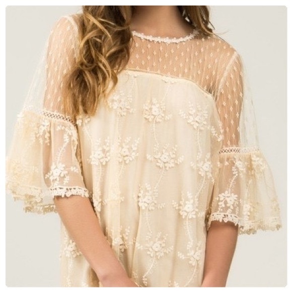 Honey Gold Dotted Lace Dress - Picture 3 of 9